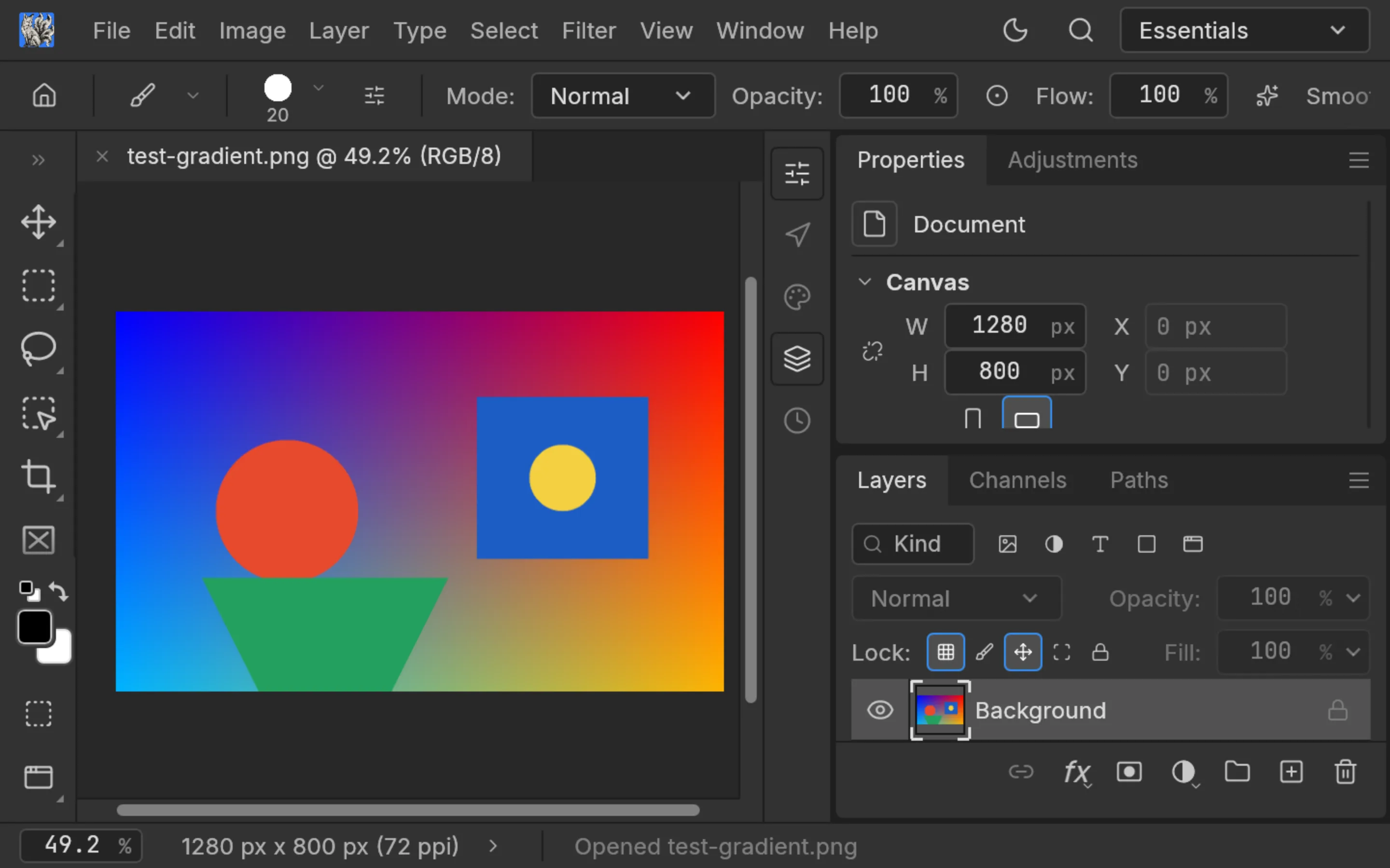 PhotoCraft 0.8.2 layers panel showing a Background layer, blend mode, opacity and lock controls