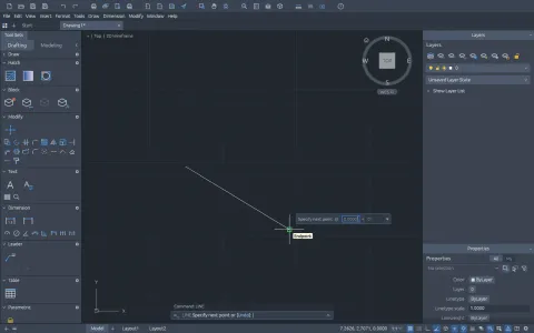 CADCraft browser build with a line drawn from the command line