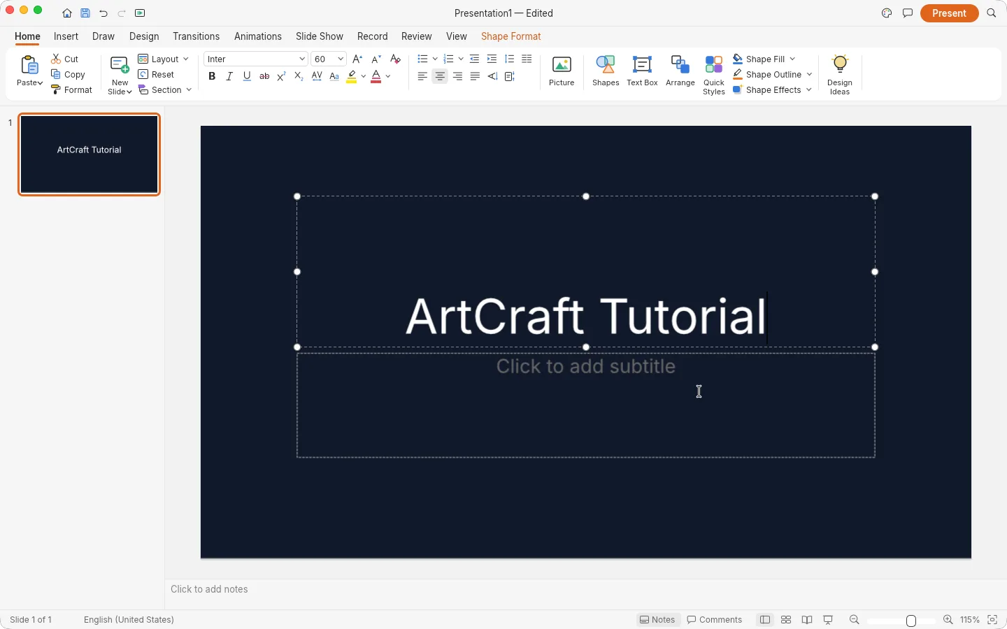 DeckCraft for Mac with our own words typed into the title placeholder