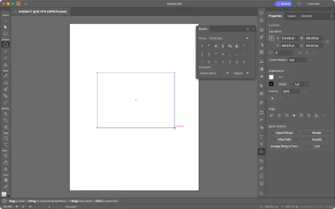 VectorCraft on macOS with a rectangle drawn on the artboard